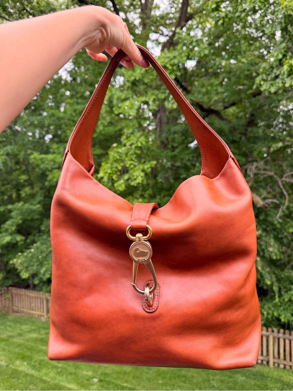 DOONEY & BOURKE FLORENTINE LEATHER LOGO LOCK SHOULDER BAG
